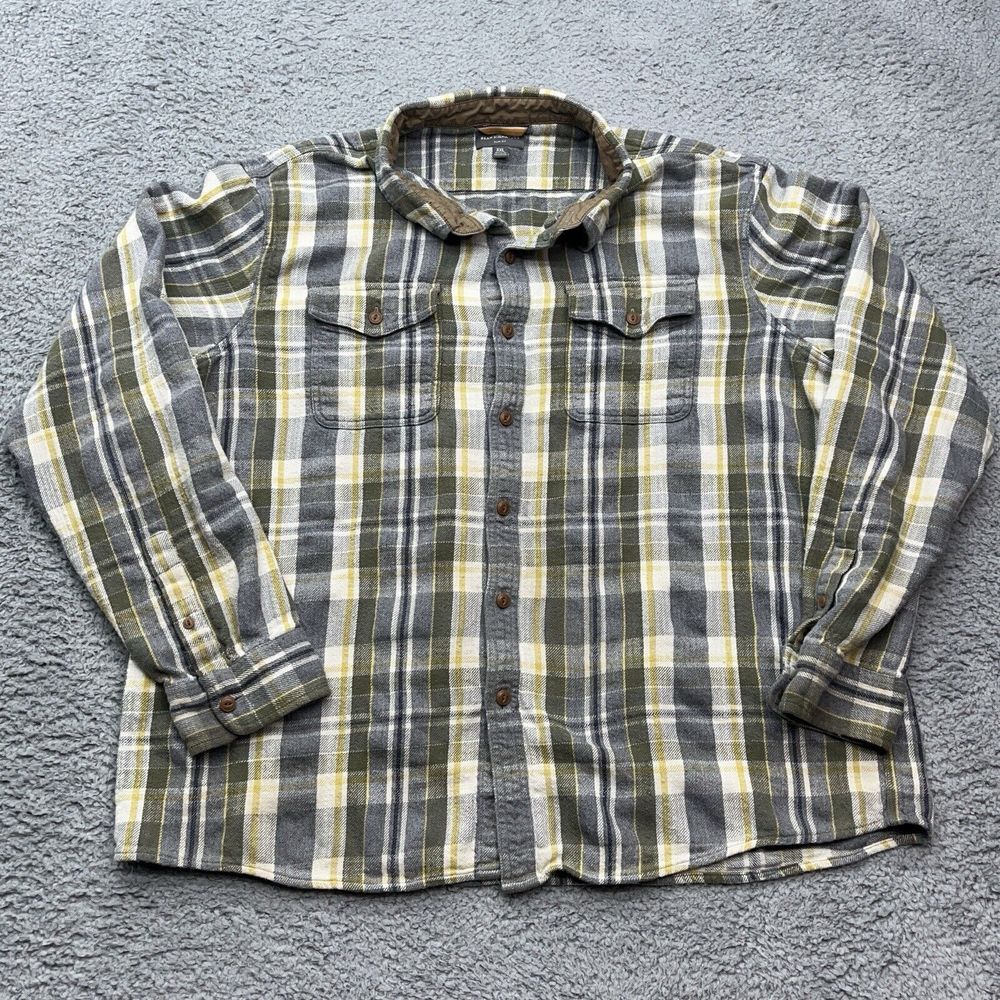 LL Bean Signature Heritage Textured Flannel Shirt Mens 2XL‎ Slim Fit Gray Plaid